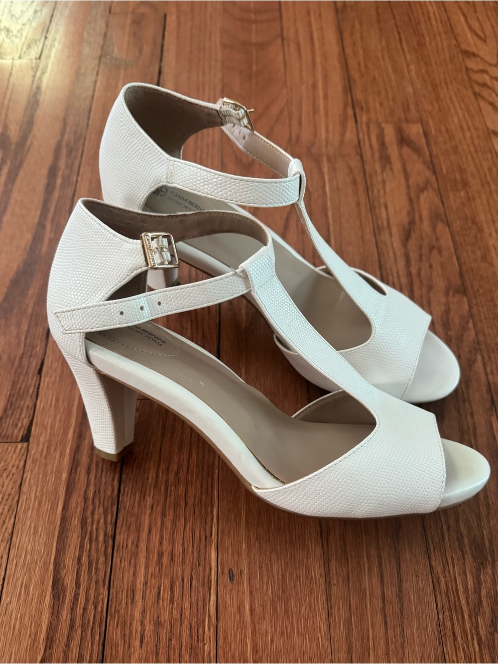 Gianni Bini White T-Strap Open-Toe Heels